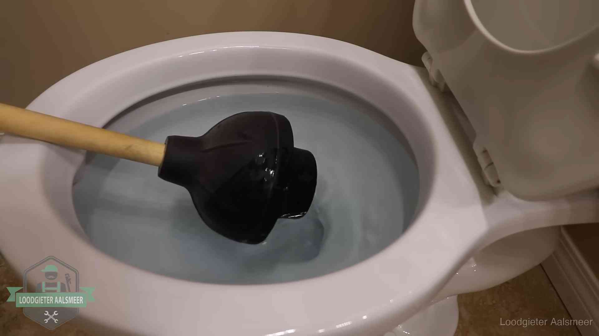Plopper in een wc-pot die vol water staat in Aalsmeer